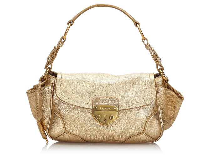 PRADA VIT.DAINO ANTIK BN1346 ゴールド バッグ Prada BN1346 Sabbia Vitrello Daino Leather Shopping Tote Bag