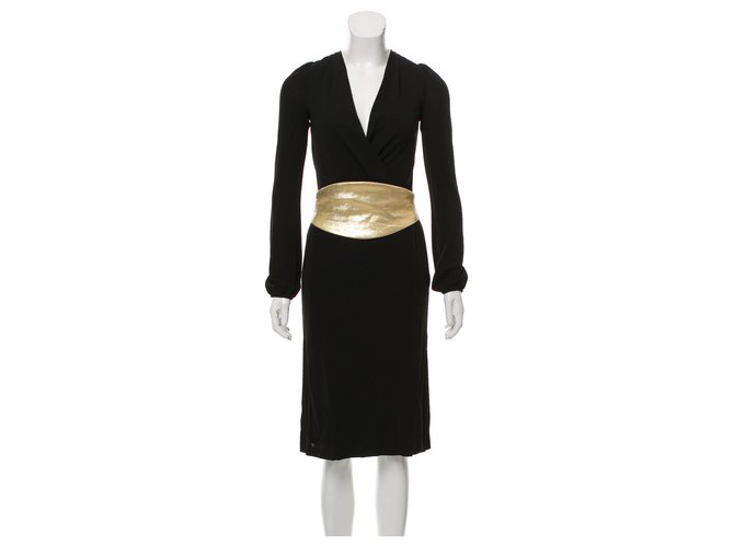 Diane Von Furstenberg Vintage Obi wrap dress Black Golden Rayon  ref.JC164542 (Sold) - Joli Closet