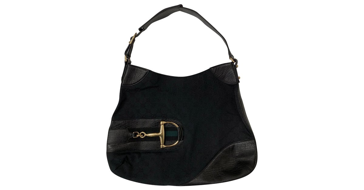 Gucci Italian Designer Black Canvas Hobo Bag Purse Auction