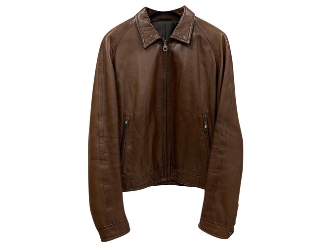 Salvatore Ferragamo Leather bomber jacket Brown ref.165973