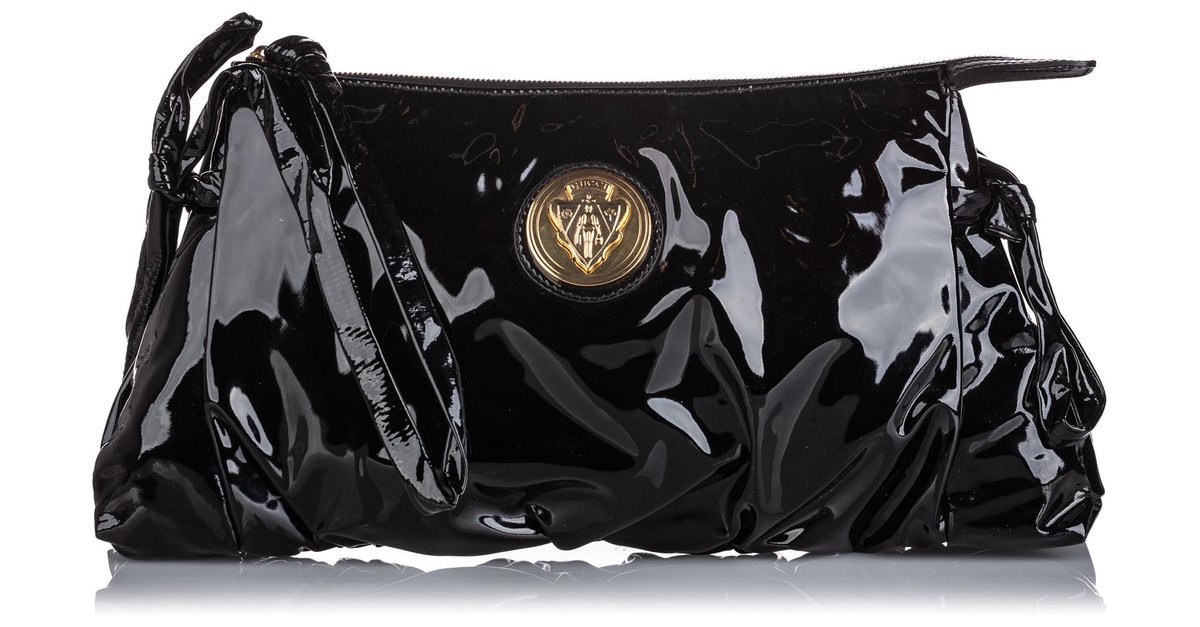 Gucci Black Patent Leather Hysteria Clutch Bag  - Joli Closet