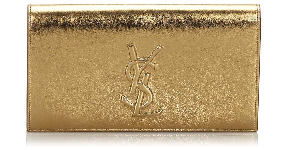 Yves Saint Laurent Metallic Gold Leather Belle De Jour Flap Clutch