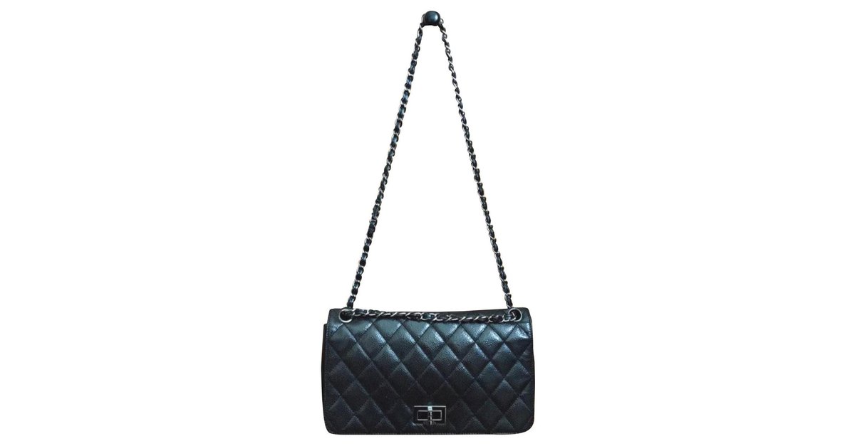 Chanel mademoiselle lock black caviar flap bag Leather ref.167444