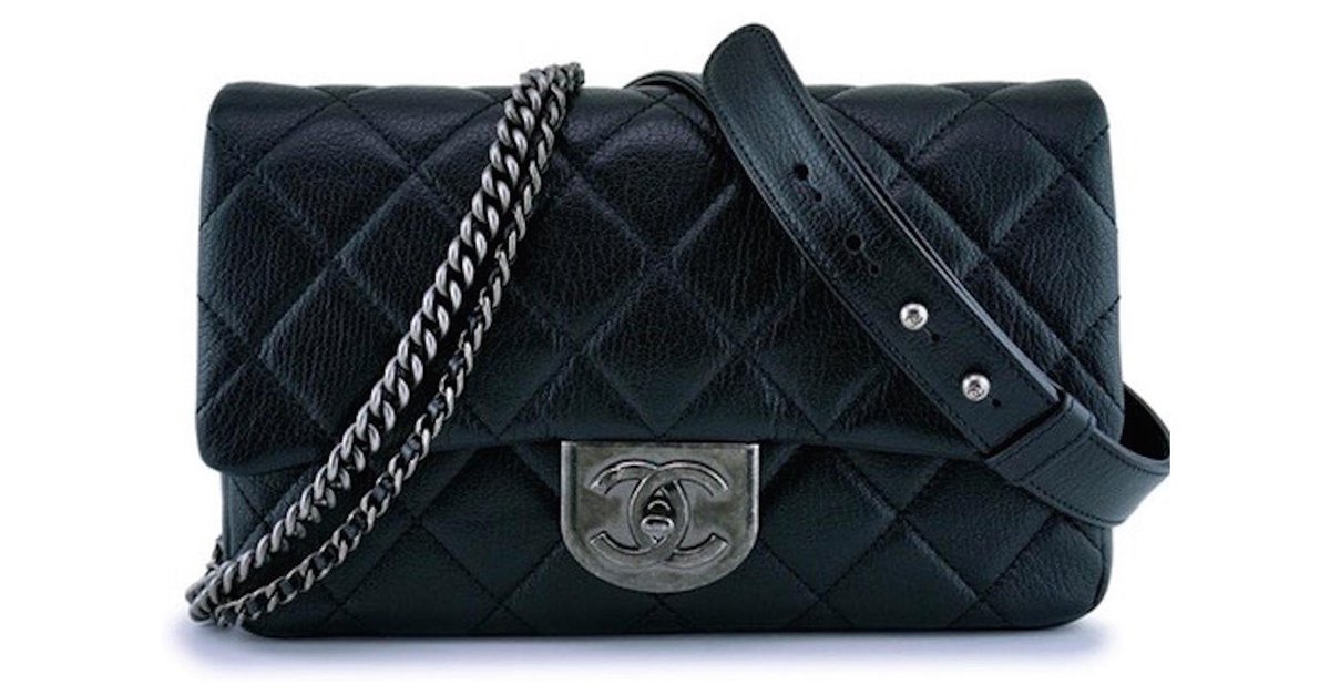 CHANEL BLACK GRAINED MEDIUM DOUBLE CARRY CLASSIC FLAP BAG NEUF Leather  ref.167715 - Joli Closet
