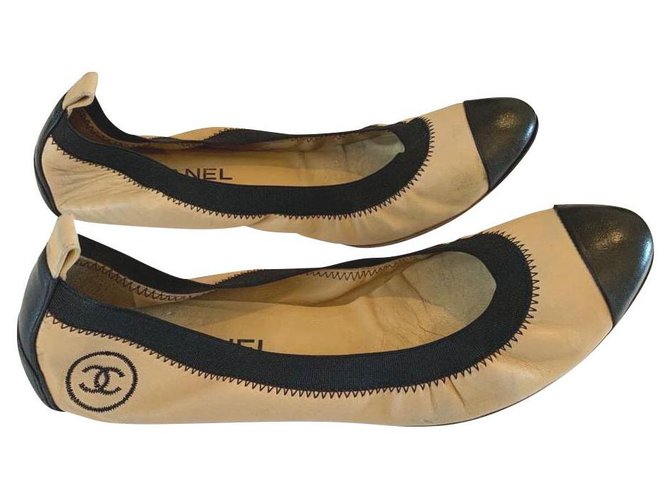 Chanel Ballet flats Black Beige Lambskin Joli Closet