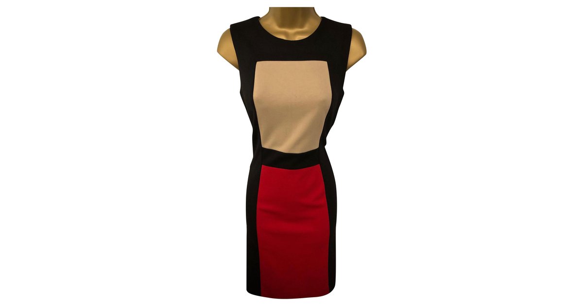 Calvin Klein Dresses Black Red Beige Polyester Elastane Rayon  -  Joli Closet