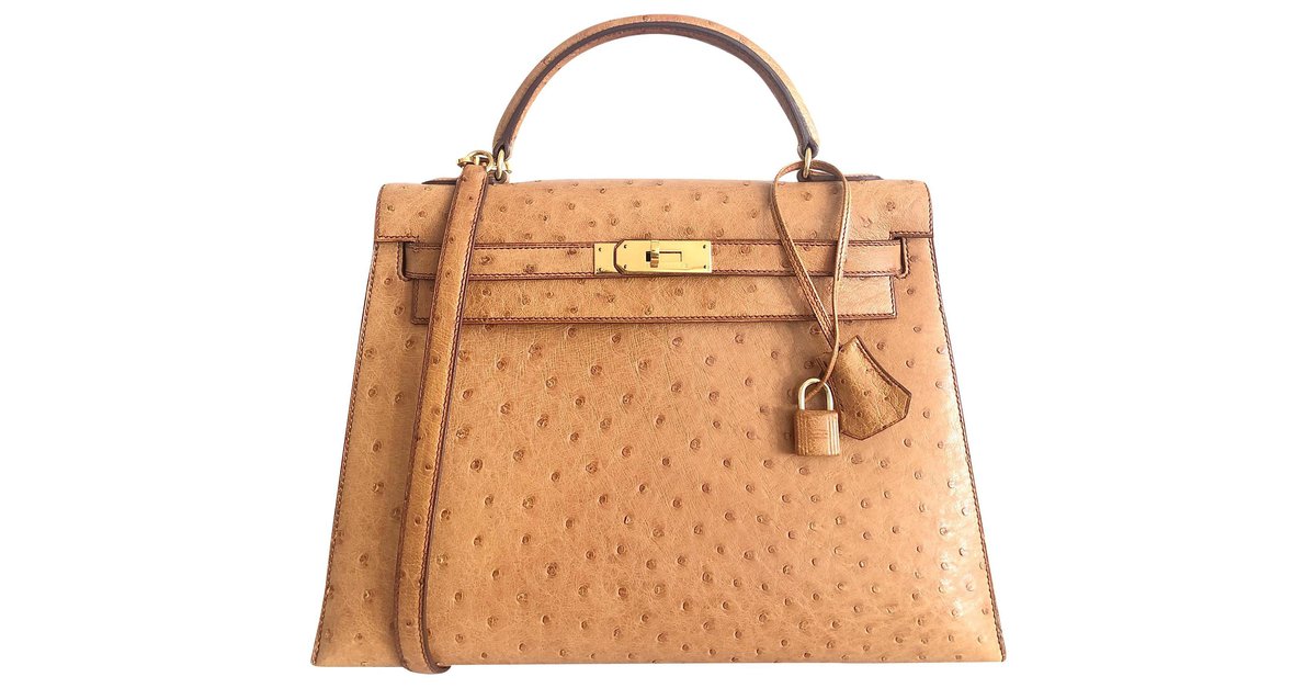 Kelly 32 ostrich handbag Hermès Brown in Ostrich - 25316385