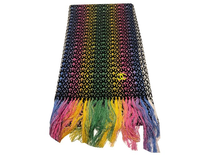 CHANEL MULTICOLORED SCARF, SILK MIX COTTON-POLYAMIDE New with