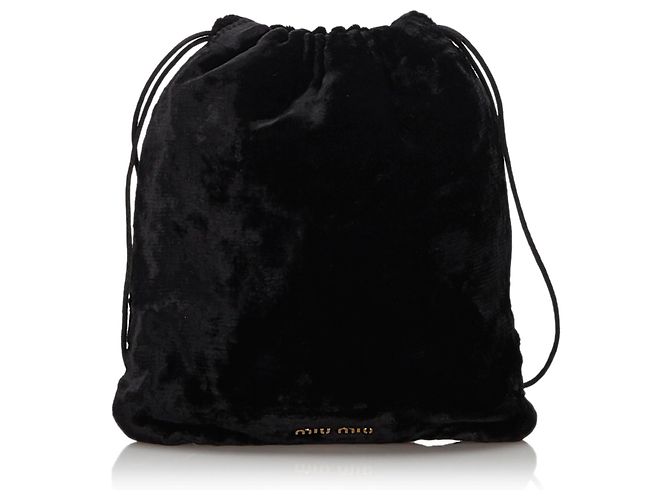 Miu Miu Black Velvet Drawstring Backpack Embellished velvet drawstring pouch in black - Miu Miu  main image 4