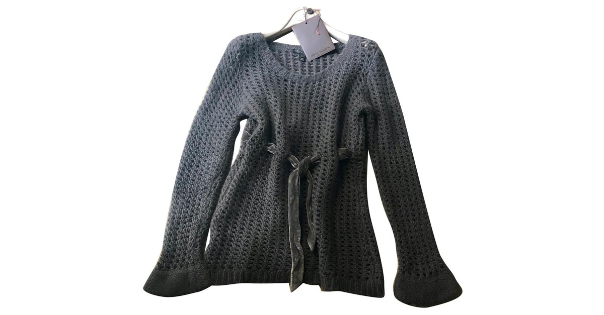 Louis Vuitton fishing net 100% Cashmere sweater with velvet ribbon Taupe  ref.170580 - Joli Closet