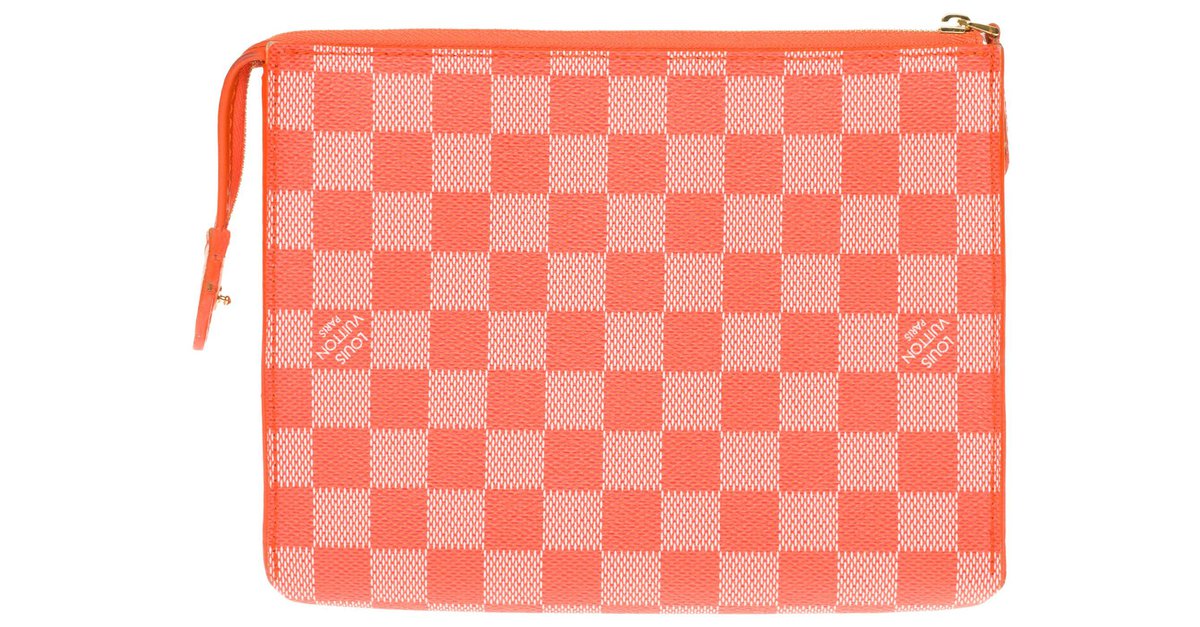 Louis Vuitton limited series clutch in orange checkered canvas
