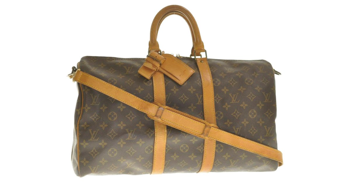 Louis Vuitton Brown Monogram Keepall Bandouliere 45 Leather Cloth  ref.956178 - Joli Closet