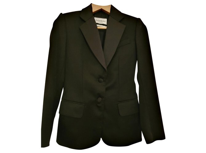 Yves Saint Laurent YSL Rive Gauche Wool Smoking Jacket Black