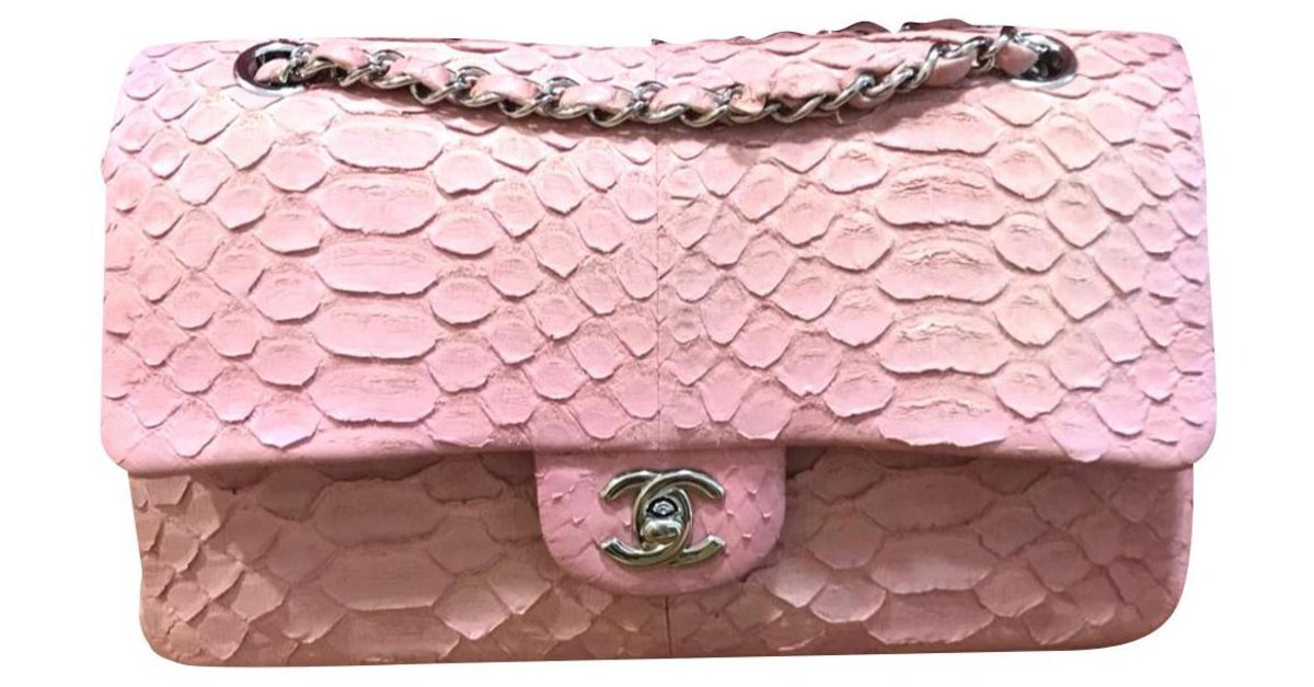 Chanel pink medium snakeskin flap bag Exotic leather ref.174910