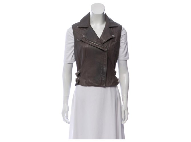 Alice by Temperley Veste en cuir sans manches Cuir d'agneau Gris ref