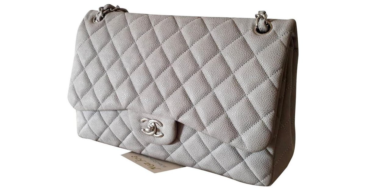 Chanel Grey suede caviar Jumbo flap bag Leather ref.175840 - Joli Closet