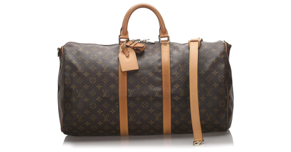 Louis Vuitton Keepall Bandouliere 50 Duffel with Strap Brown