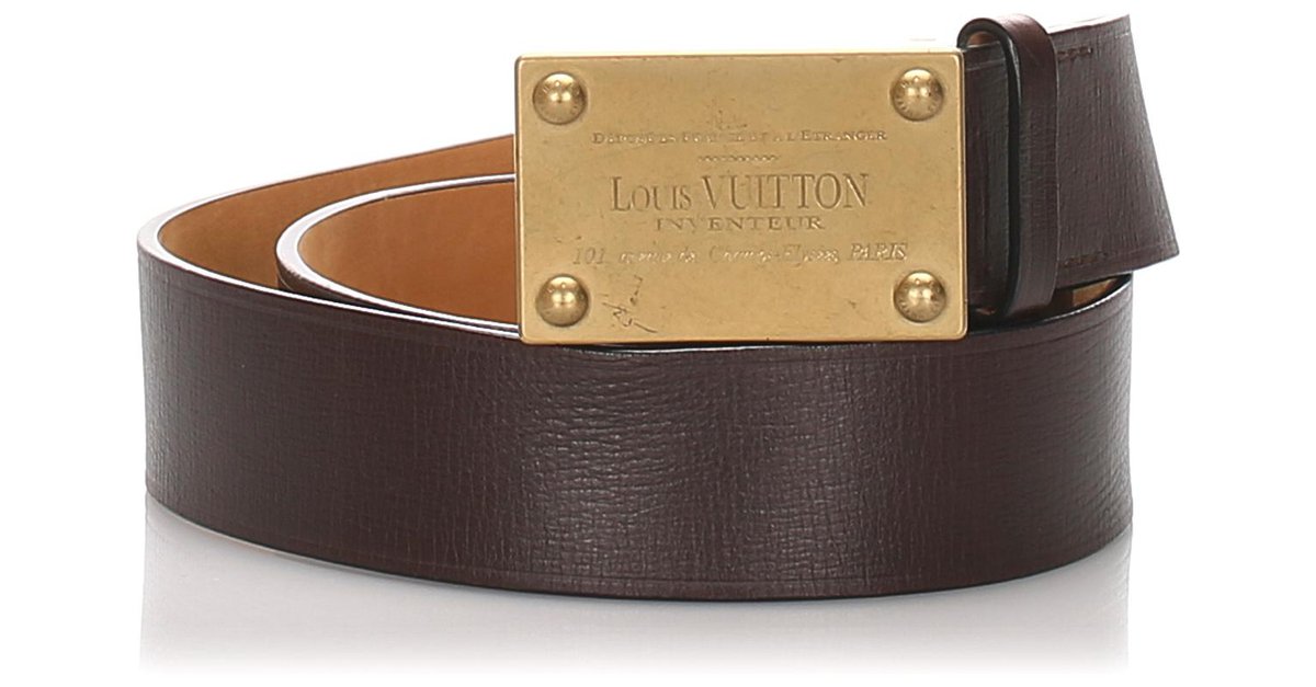 Louis Vuitton Black Inventeur Leather Belt Golden Metal Pony-style