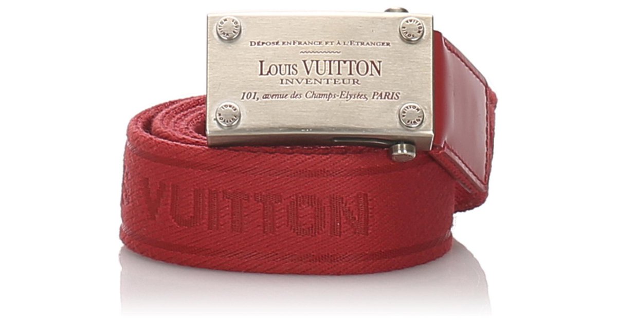 Louis Vuitton Red Bengale Inventeur Belt Silvery Cloth Metal Cloth