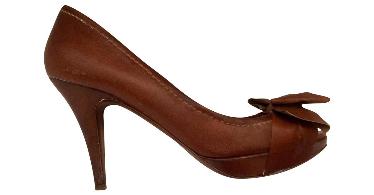 パンプス MIU MIU Brown Leather Pumps Authentic Miu Miu Brown Leather Gladiator Pump Shoes Size 41