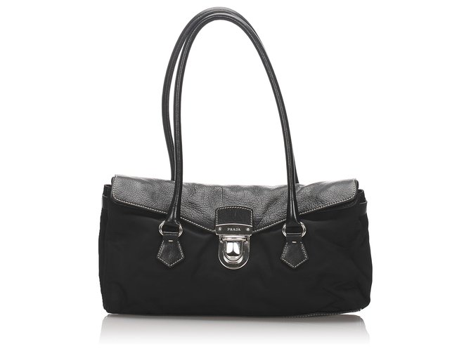 ビンテージ PRADA  TESSUTO EASY  バッグ Prada Black Tessuto Easy Shoulder Bag Leather Pony-style