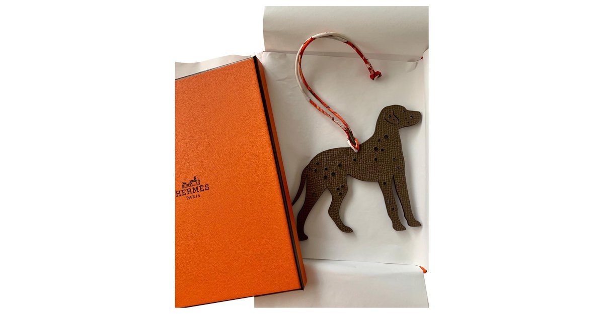 NEW Hermes DALMATIAN dog Petit H calfskin leather bag charm, red