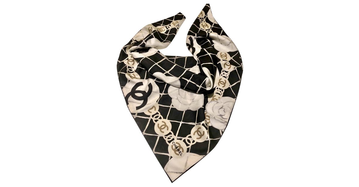 CHANEL Scarf Stole Camellia White Floral Flower Coco … - Gem