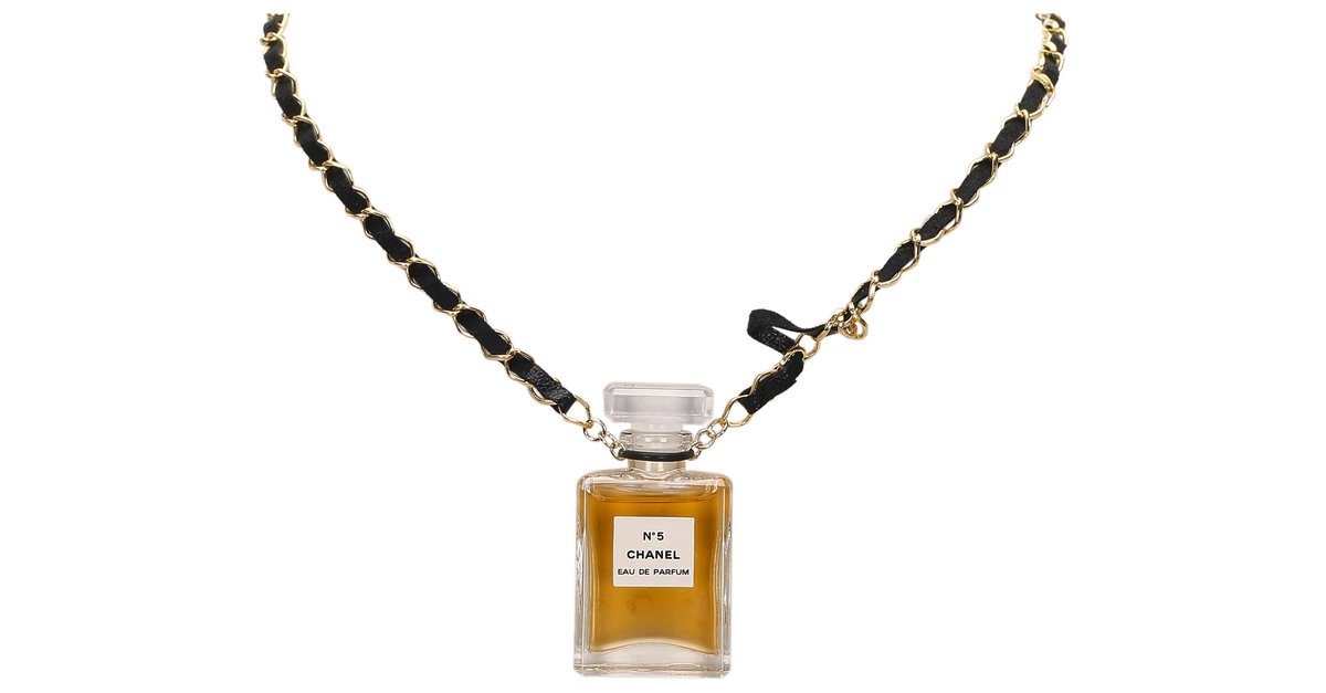 Chanel Gold Perfume Charm Necklace Golden Metal Plastic  - Joli  Closet