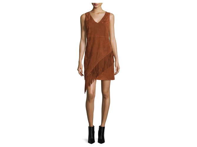 brown suede dress with fringe Lovlei Ranch Annabelle Fringe Duster Dress L