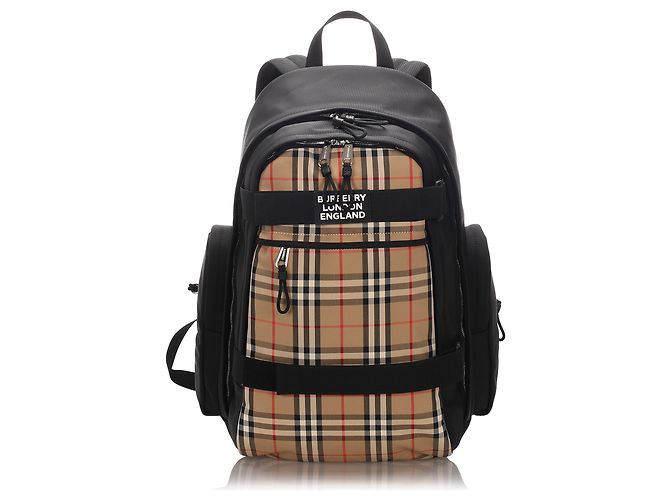 Burberry Brown House Check Nevis Canvas Backpack Black Beige  display picture 3