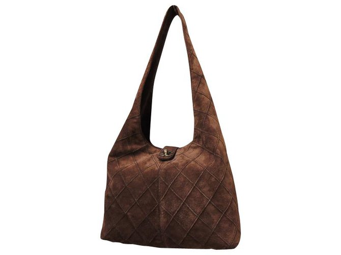 Chanel Vintage Shoulder Bag Brown Suede Joli Closet