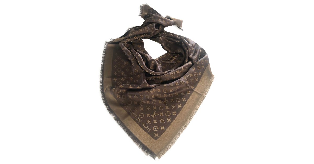 Louis Vuitton Brown Monogram Silk and Wool Shine Shawl Louis