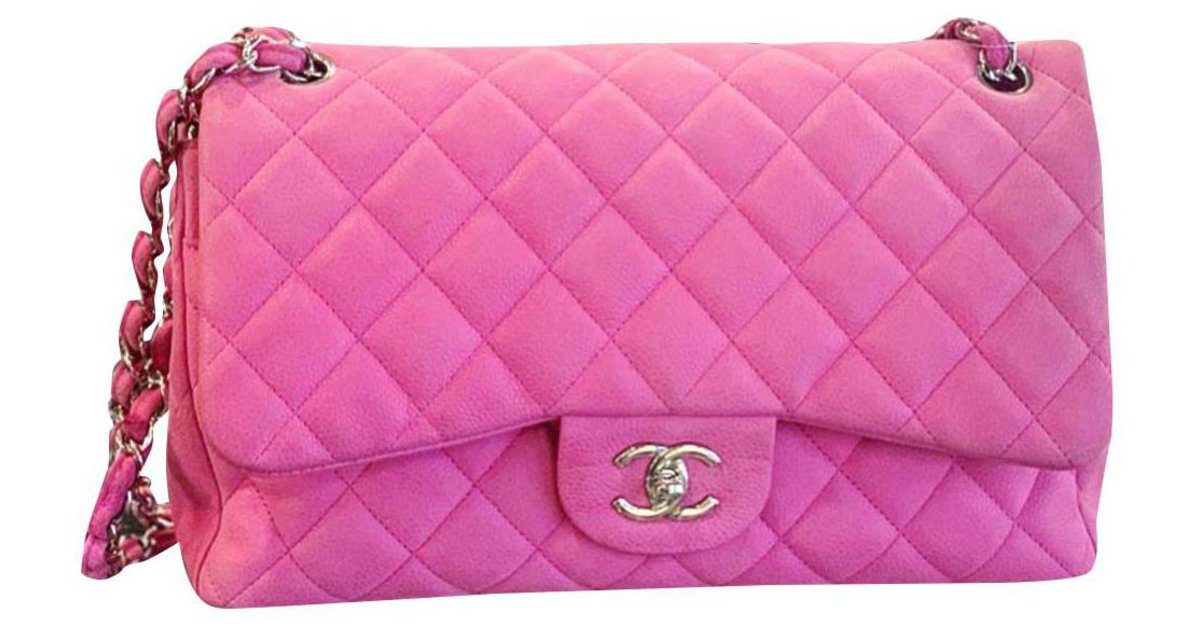 Timeless CHANEL Jumbo Pink Suede Caviar classic flap bag Leather ref.191518  - Joli Closet