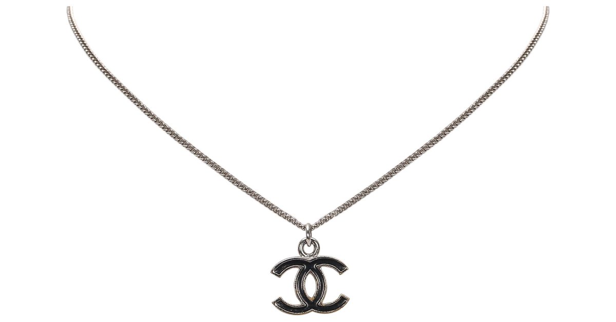 Chanel Silver Tone Hardware And Rhinestone CC Logo Necklace  Chanel  Buy  at TrueFacet