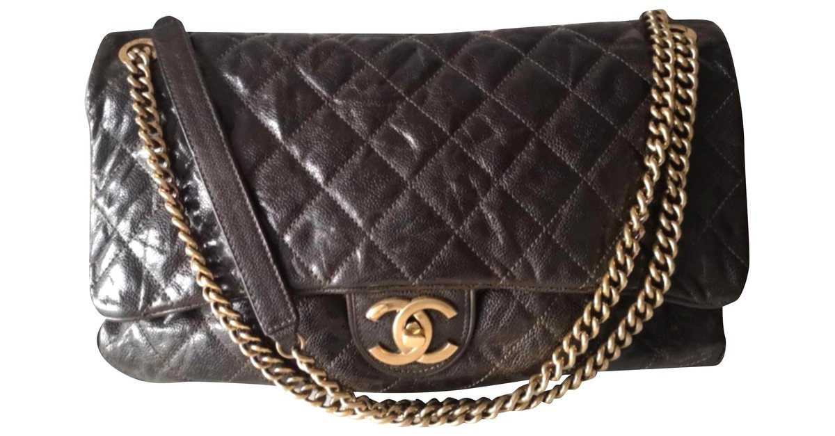 Chanel Maxi Shiva easy flap bag Taupe Leather ref.192478 - Joli Closet