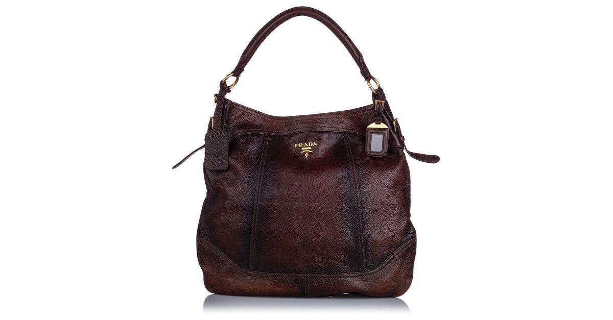 Prada Brown Cervo Antik Hobo Bag Dark brown Leather ref.193874 - Joli Closet