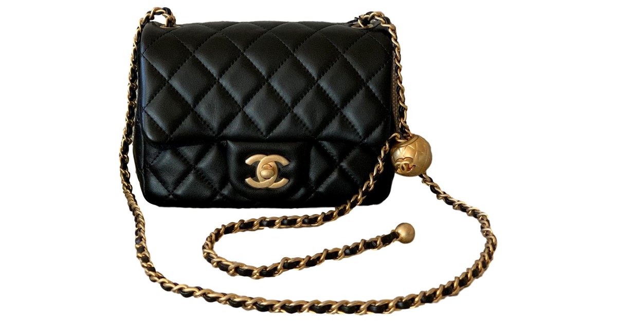 Chanel Runway Black Square Mini Flap Pearl Crush Bag Lambskin ref.194009