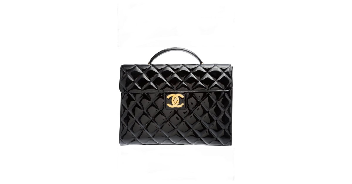 Chanel Timeless Classique Briefcase Flap Business Bag Black Patent