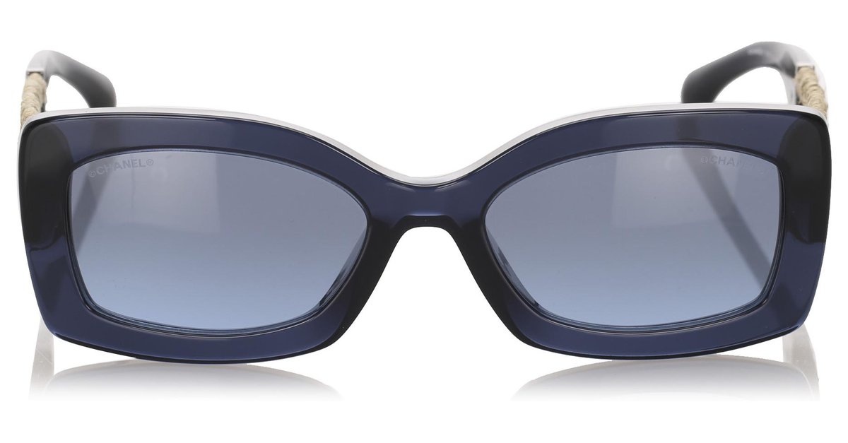 Chanel Blue Chain Round Tinted Sunglasses Metal Plastic ref.194949