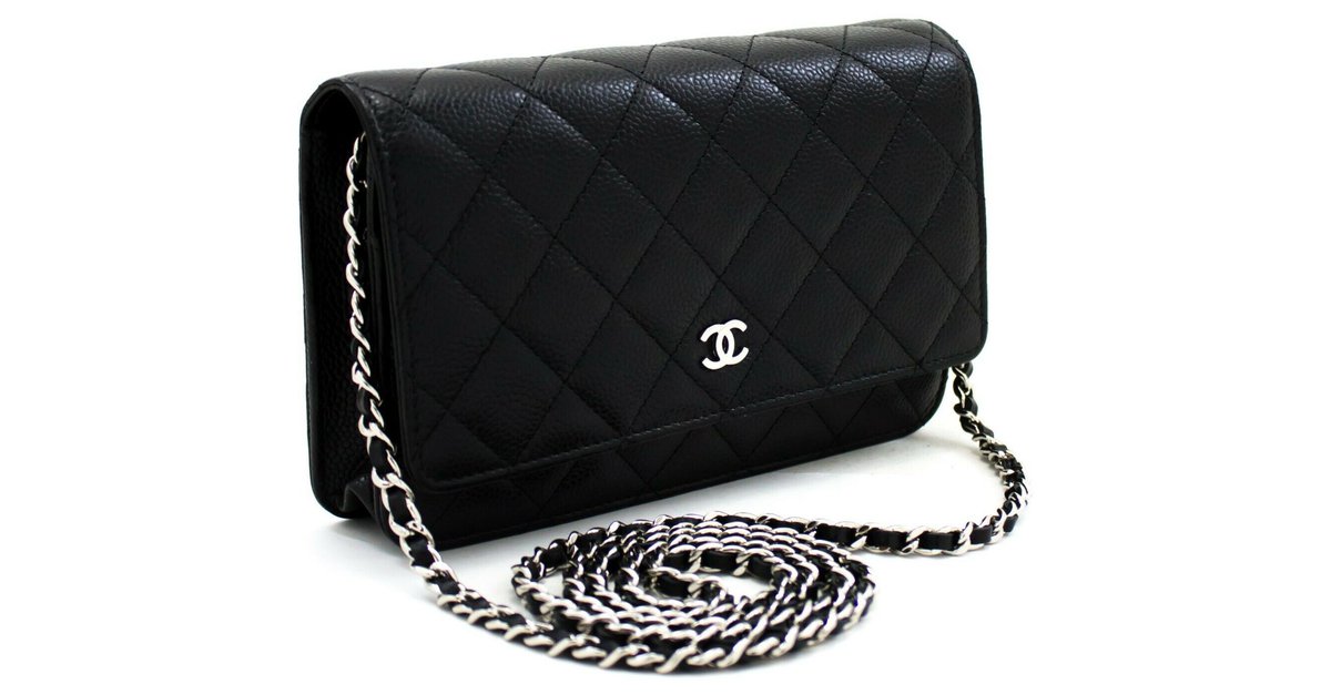 Chanel Small Black Quilted Leather Shoulder Bag with Gold Chain