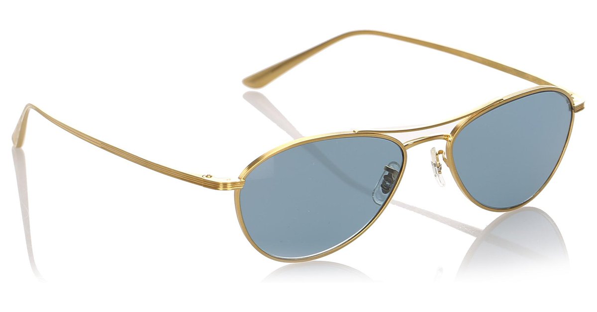 Oliver Peoples Blue Aero LA Aviator Tinted Sunglasses Golden Light blue  Metal  - Joli Closet