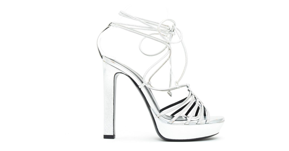 silver ysl sandals