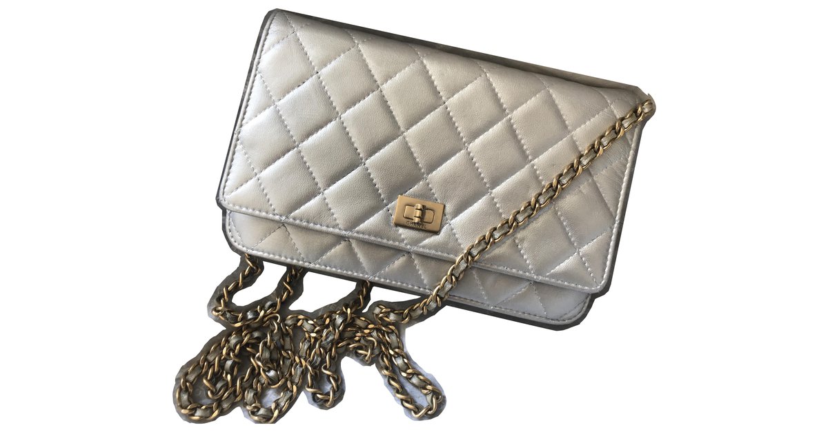 Chanel Timeless WOC Wallet on Chain Flap Bag w/box Silvery