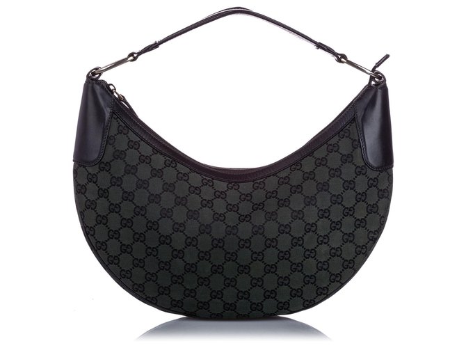 Gucci Green GG Leinwand Halbmond Hobo Schwarz Grün Dunkelgrün