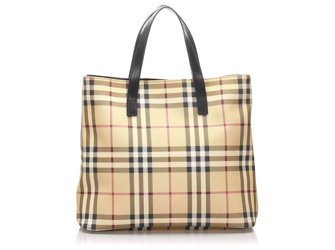 Burberry Brown House Check Tote Bag Multiple colors Beige Leather