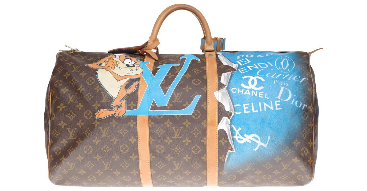 Customized Louis Vuitton Keepall 60 BATBAG Travel bag in brown
