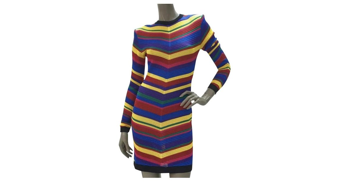 Balmain Striped crocheted mini dress Sz.38 Multiple colors Viscose ref.202384 Joli Closet