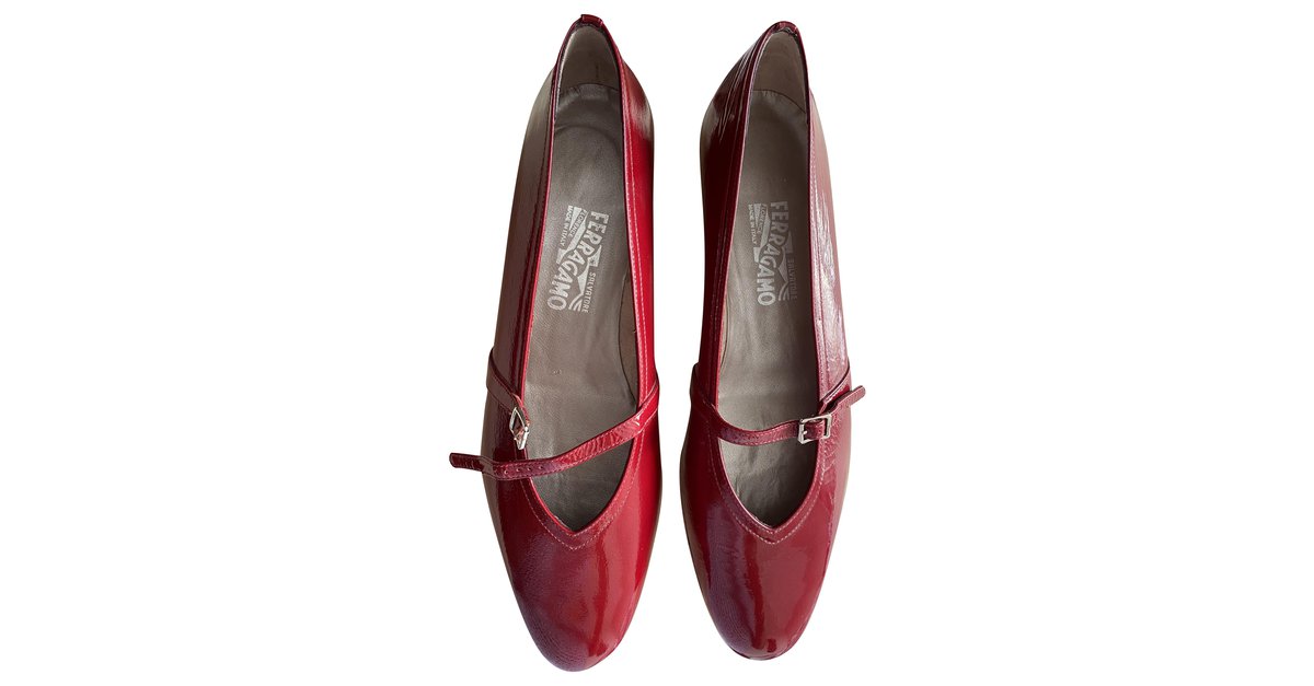 Salvatore Ferragamo New AUDREY BALLERINAS in Hermès red patent leather ...