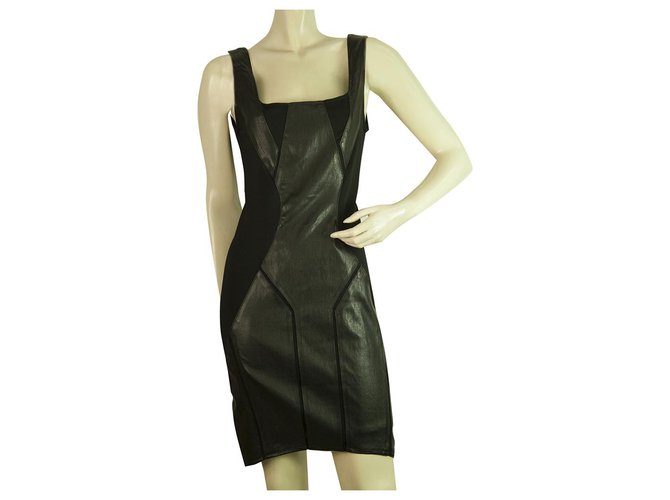 Helmut Lang Black Bandage Bodycon Lamb Leather Panels Tank Dress Sleeveless  sz 4 (Sold) - Joli Closet