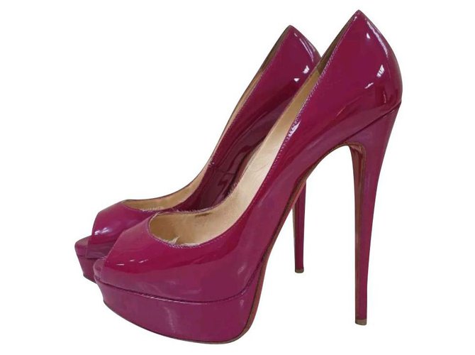 CHRISTIAN LOUBOUTIN Lady Peep Patent Violet Peep Toe Pumps
